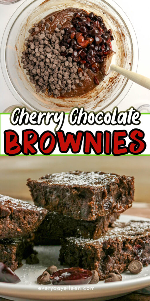 Cherry Chocolate Brownies Pinterest Pin with text overlay.