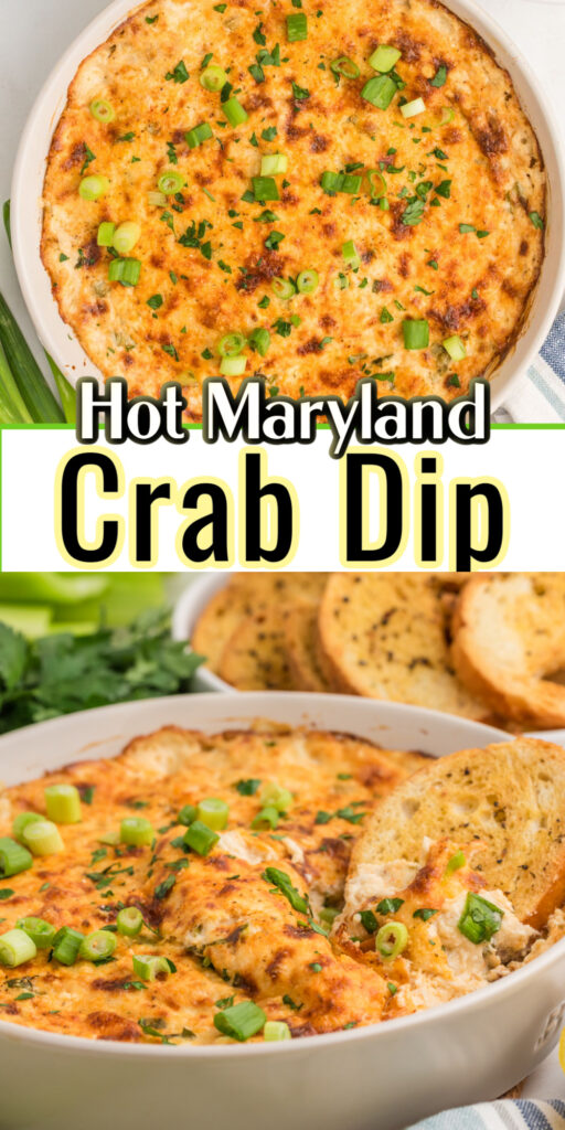 Hot Crab Dip Recipe Pinterest Pin with text overlay.