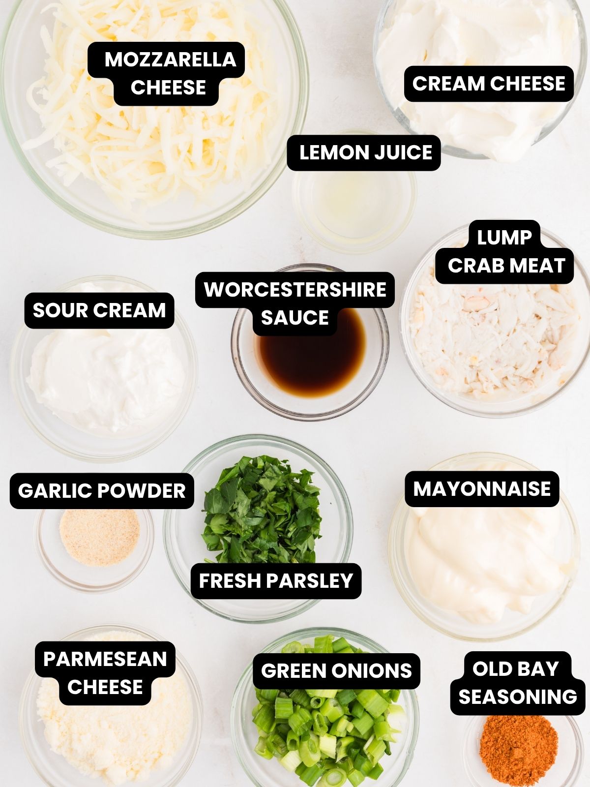 Hot Crab Dip ingredients with text overlay.