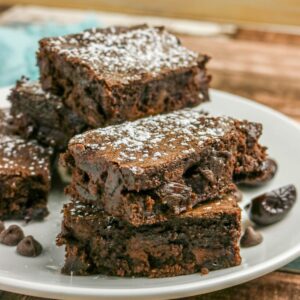 Cherry Chocolate Brownies on a white plate.
