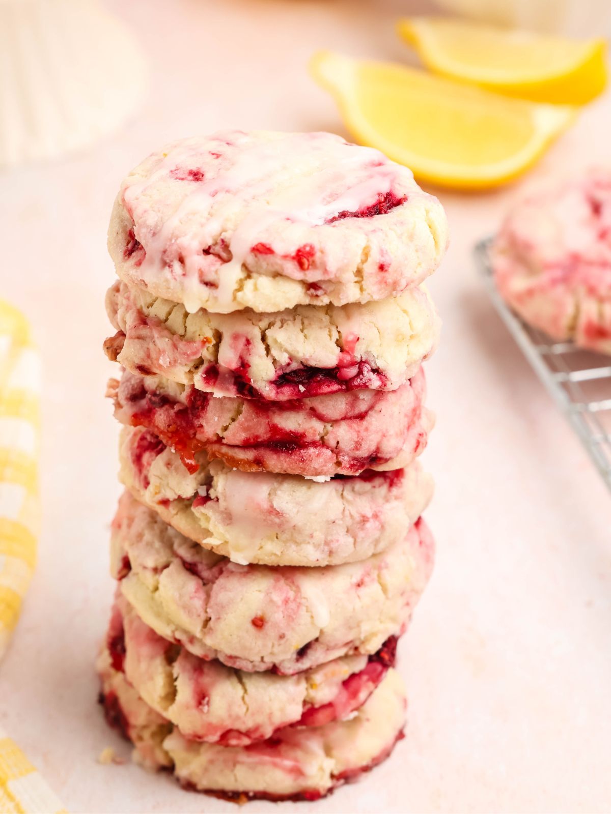 A stack of lemon raspberry gluten free cookies.