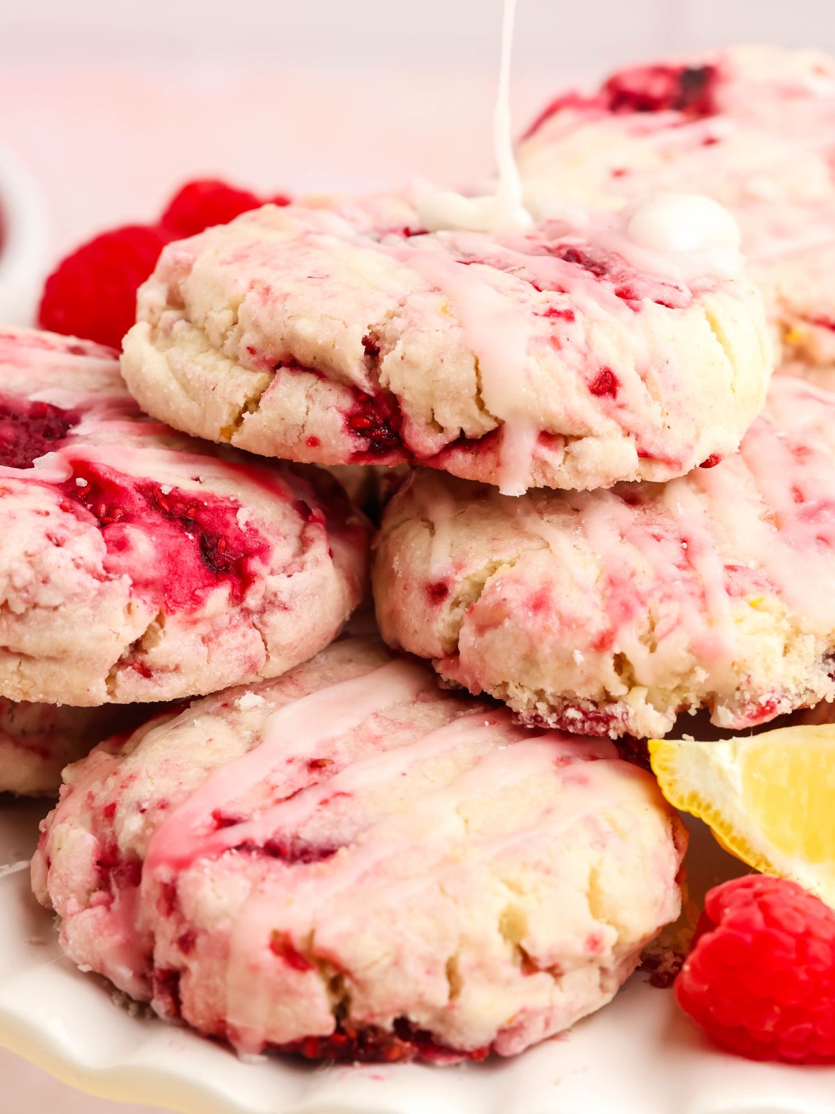 Raspberry Lemon Cookies with a glaze on top of the cookies. 