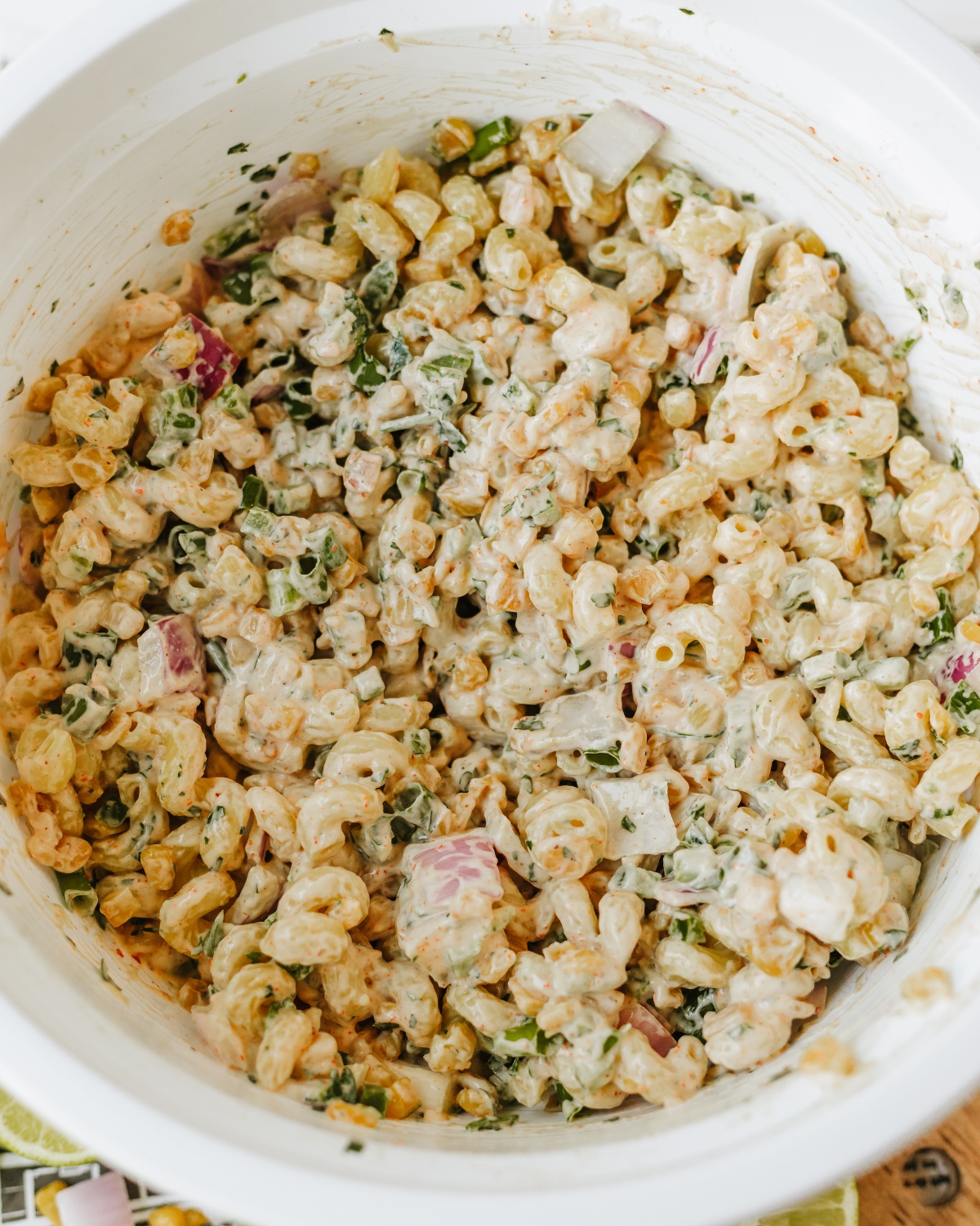 The ingredients to make Mexican Street Corn Chicken Salad with the Mexican Crema Lime Dressing.