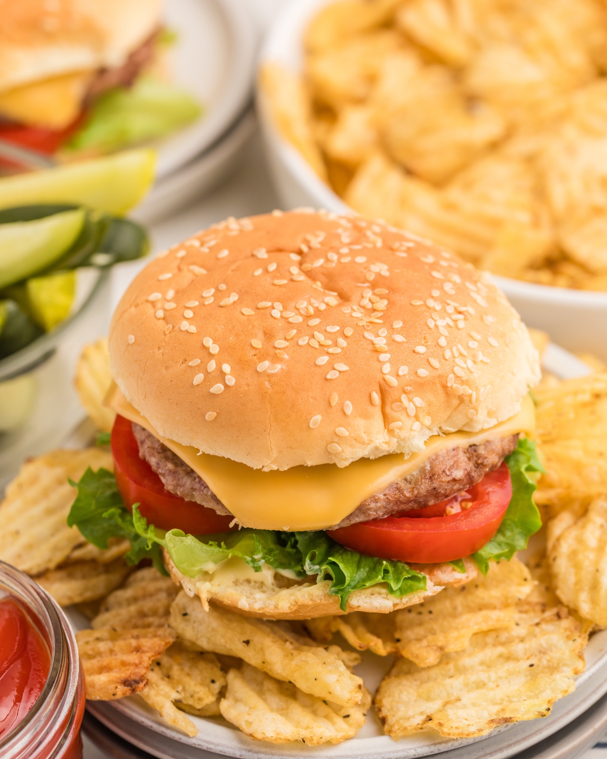 Burgers made from frozen burger patties.
