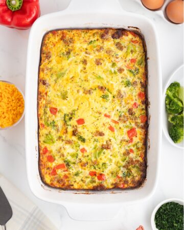A cheesy sausage breakfast casserole.